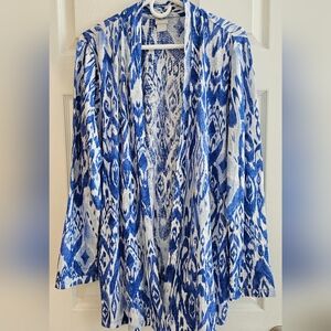 Chico's 3 Cardigan Blue White Long Sleeve Career Designer Linen